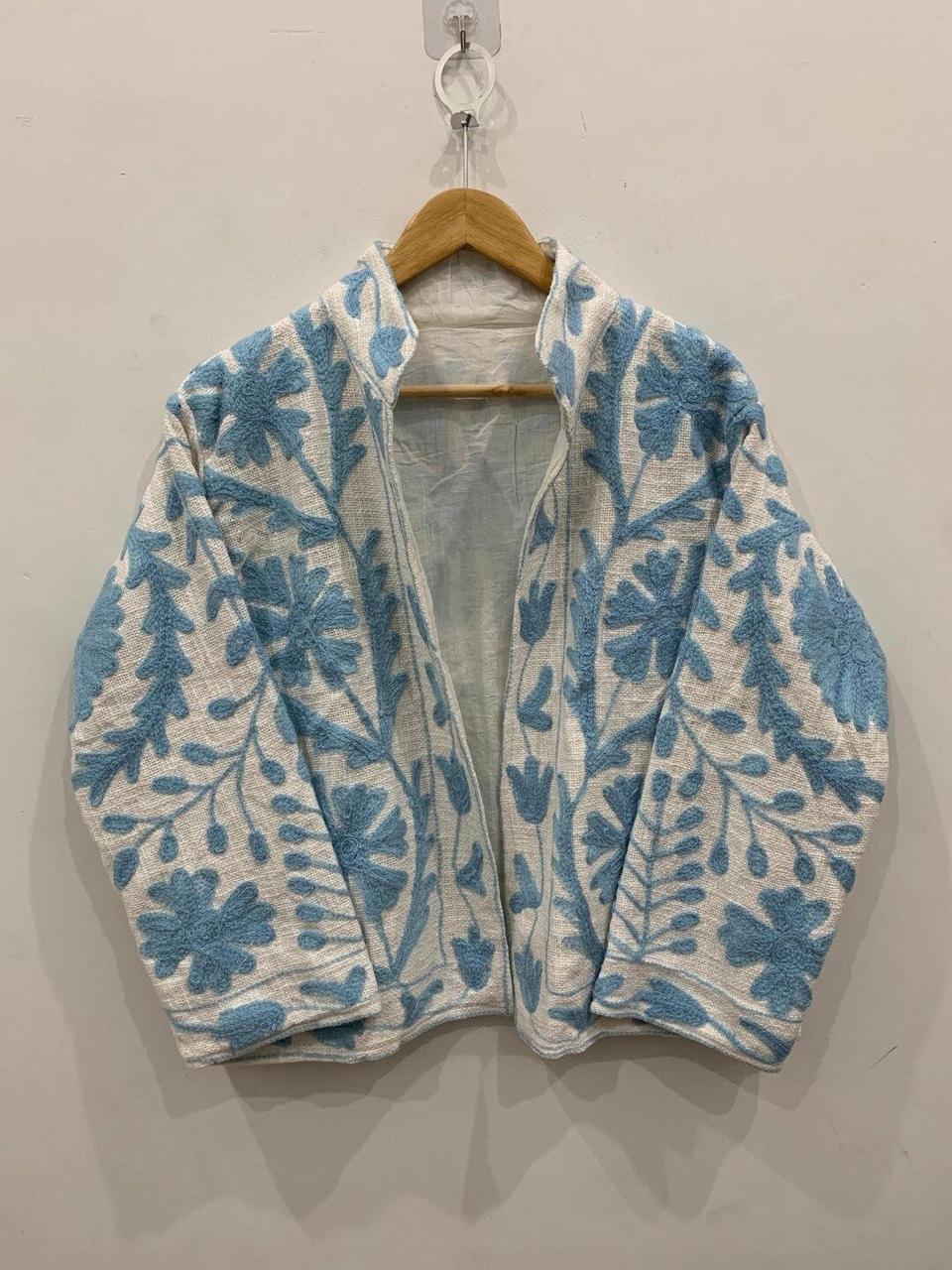 Blue Floral Embroidered Jacket