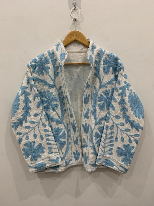 Blue Floral Embroidered Jacket
