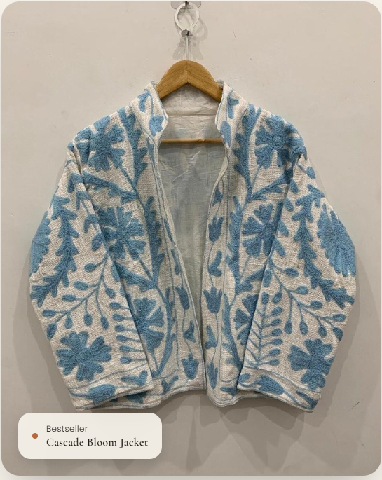 Blue embroidered jacket hero image
